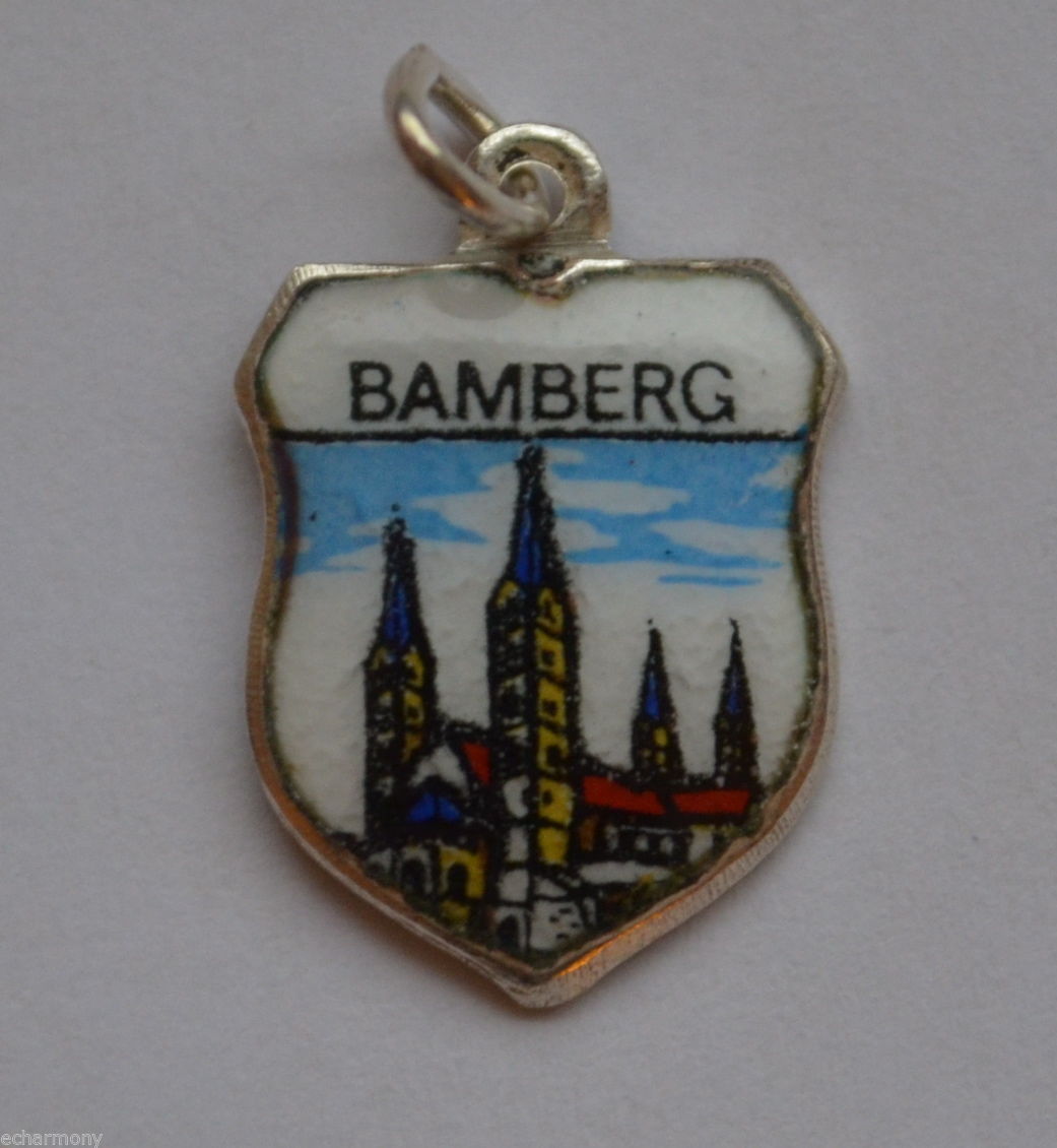 (image for) Bamberg GERMANY - Cathedral - Vintage Silver Enamel Travel Shield Charm